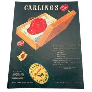 Vintage 1948 Carlings Red Cap Ale Print Ad Canada Beer Brewer Original Color Ad